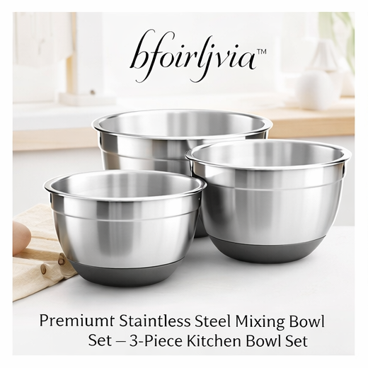 bfoirljvia™ Premium Stainless Steel Mixing Bowl Set – 3-Piece Kitchen Bowl Set