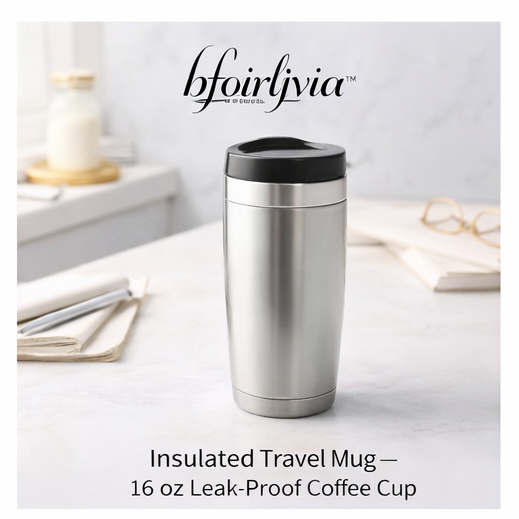 bfoirljvia™ Insulated Travel Mug – 16 oz Leak-Proof Coffee Cup