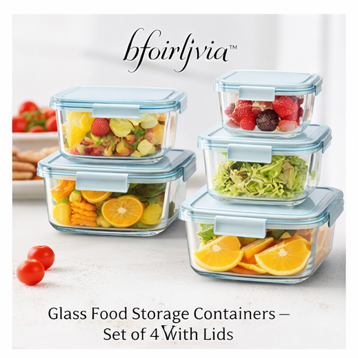 bfoirljvia™ Glass Food Storage Containers – Set of 4 with Lids